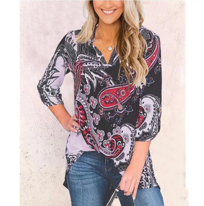 Женская блузка размера плюс 5xl с принтом зеленого цвета v образным вырезом и