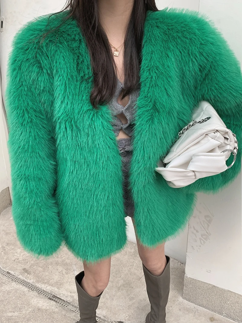 Fake Fur Coat For Women Mink Fur Coat  Luxury Korean Faux Fur Jacket Ladies Winter 2022 Warm Black Green Overcoat Fluffy Jacket