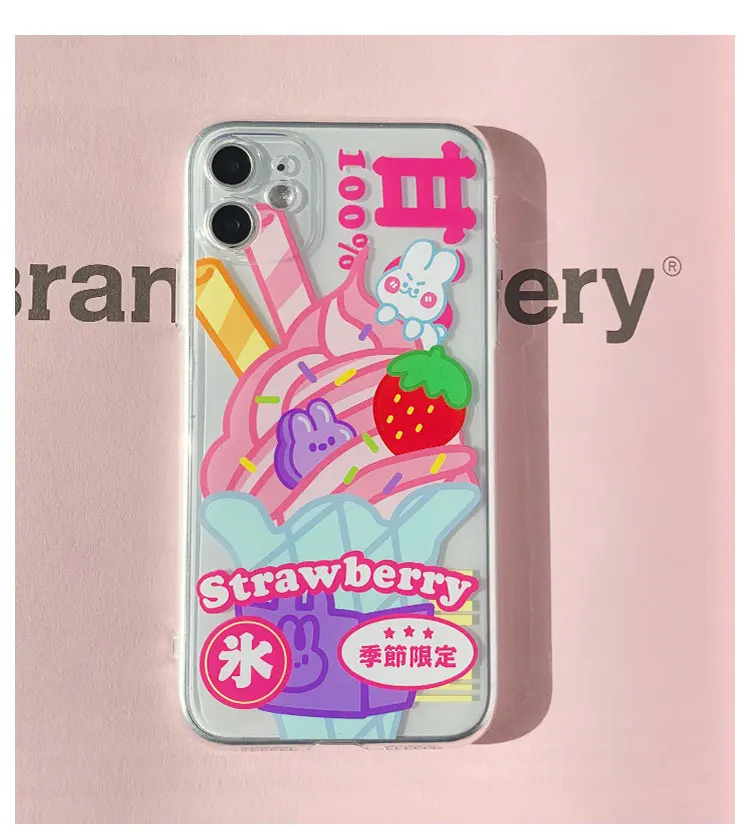 

Fashion strawberry icecream phone case For iPhone 11 12 Pro Max Mini XS Max XR XS X 6 6s 7 8 Plus soft tpu cover back fundas