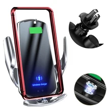 Car Phone Holder With 15W Wireless Charger For All Mobile  Phones Magnetic Connector USB  Infrared Sensor Phone Holder Mount
