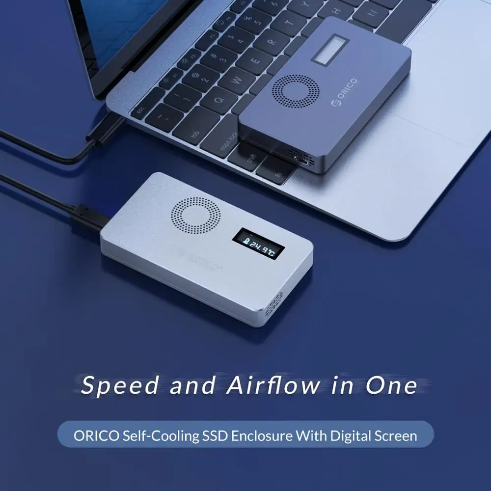 Корпус SSD ORICO M.2 NVME самоохлаждаемый корпус с экраном для M Key B + диск USB C 10 Гбит/с