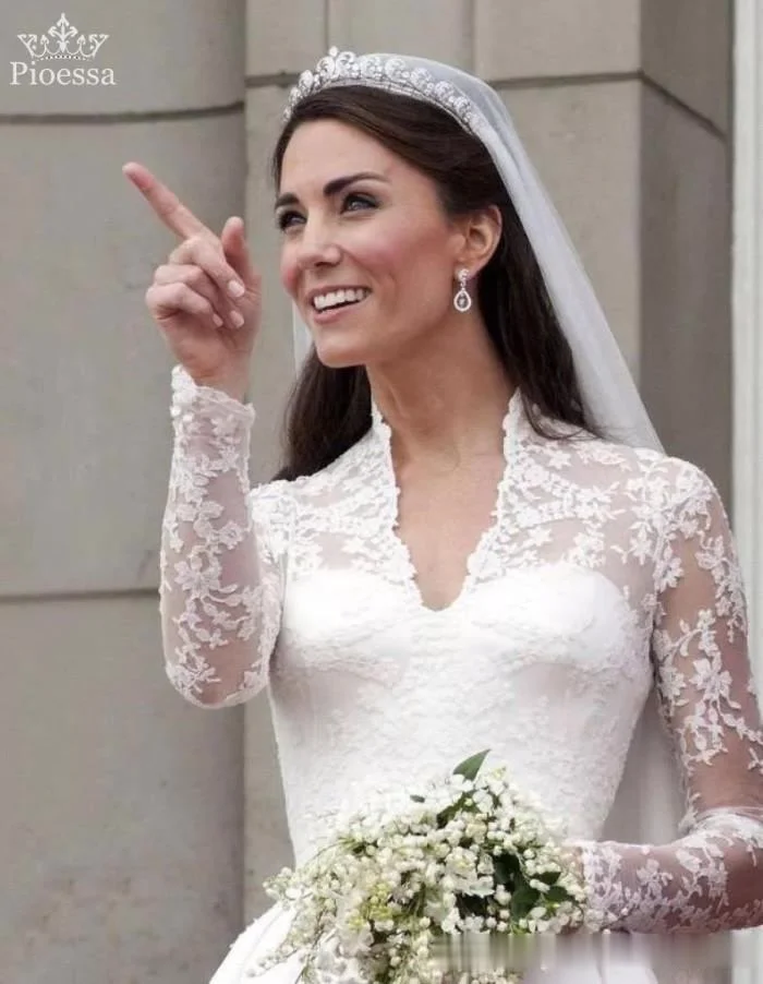 Pioessa New Zircon Retro Wedding Crown of European Royal Families Kate Middleton Halo Crown  Beauty Pageant Wedding Headdress