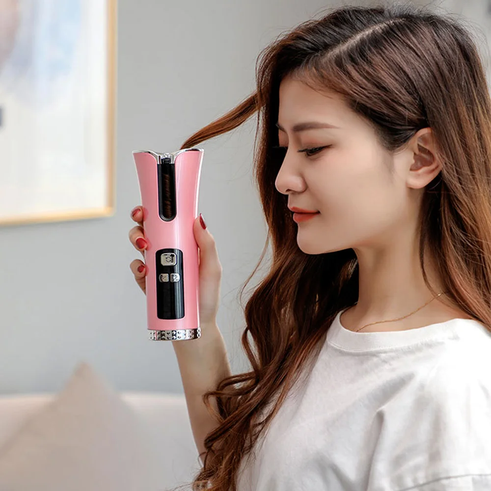 

Cordless Automatic Hair Curler USB Rechargeable Curling Iron Curls Waves LCD Display Ceramic Curly Rotating Curling Wave Styler