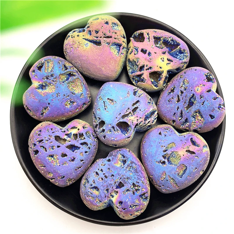 

1PC Raw Natural Sphalerite Cluster Heart Shaped Electroplated Titanium Colourful Aura Carved Stone Healing Crystal Home Decor