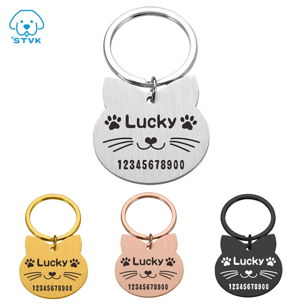 

Personalized Engraving Pet Cat Name Tags Customized Dog ID Tag Collar Accessories Nameplate Anti-lost Pendant Metal Keyring