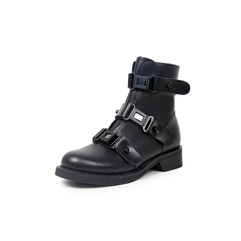 

Leather female Boots Women's Autumn 2020 short belt buckle women's boots buckled short boots flat with leather locomotive boots
