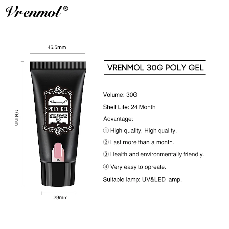 Vrenmol 6 шт. с украшением в виде кристаллов Прозрачная поли набор гель лаков для
