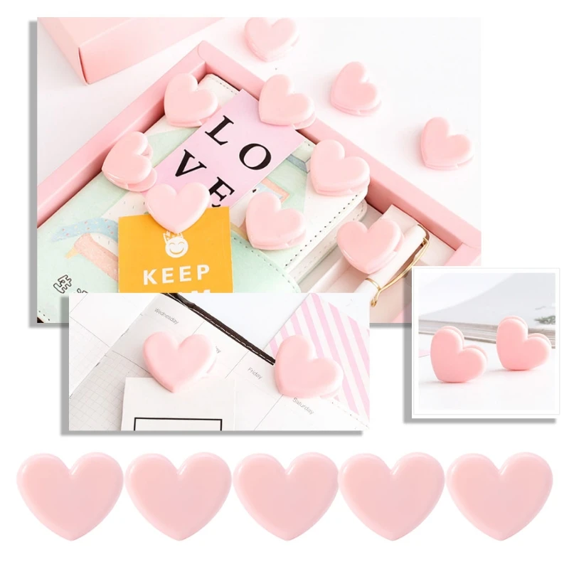 

5Pcs Heart Shape Pink File Binder Clip Notes Letter Paper School Office Supplies HX6D