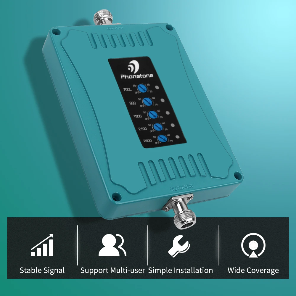 5 полосный усилитель сотовой связи 700/900/1800/2100 МГц 2g 3g 4g GSM ретранслятор 70 дБ