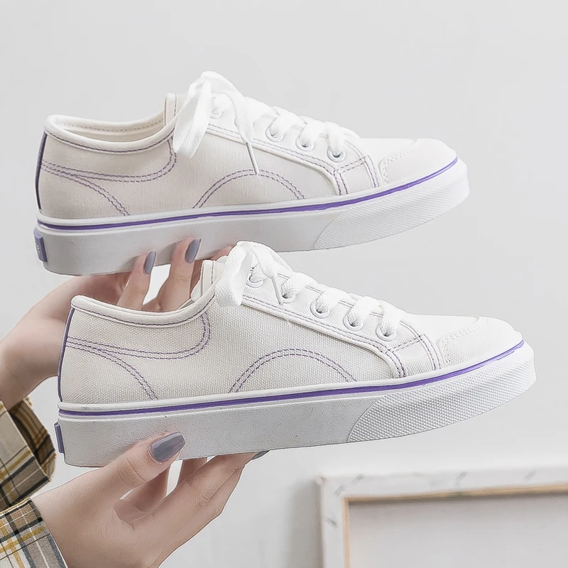 New 2021 Autumn Canvas Flats Shoes Women Casual Lace-up Fashion Female Spring/Autumn Solid White | Обувь