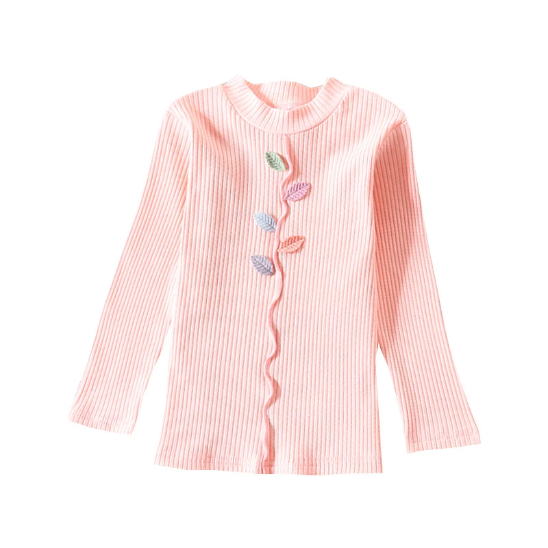 Свитер с воротником под горло цветными листьями для маленьких девочек детские