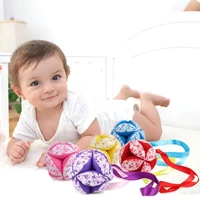1pc baby hand catching cloth ball toy infant interaction colored rattle ball toy with ribbon appease bed hanging rattle toy gift