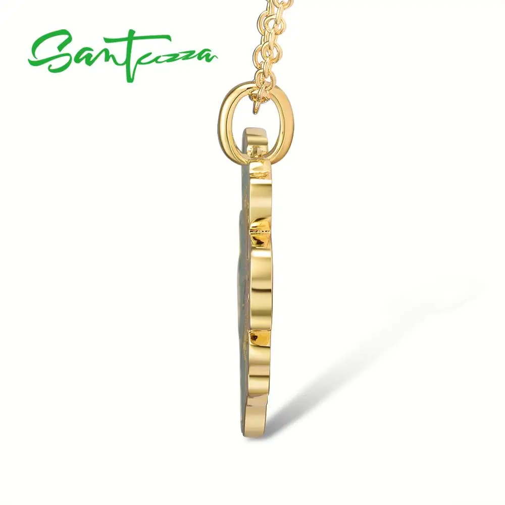 Женское медное ожерелье SANTUZZA кулон с зеленым цветком и эмалью ручной работы