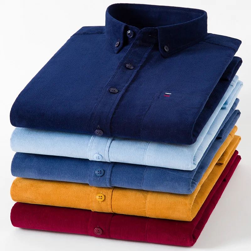 Plus Size 7XL Corduroy100% Cotton Shirt Mens Casual Long Sleeve Regular Fit Business Dress Shirts For Male Comfortable Pocket