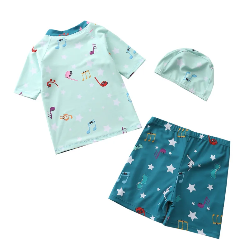 Children's Swimwear Boys Cartoon Dinosaur Swimsuit Three Pieces Kids Bathing Suit With Hat Boy's Swimming Suits Beach Surf Wear