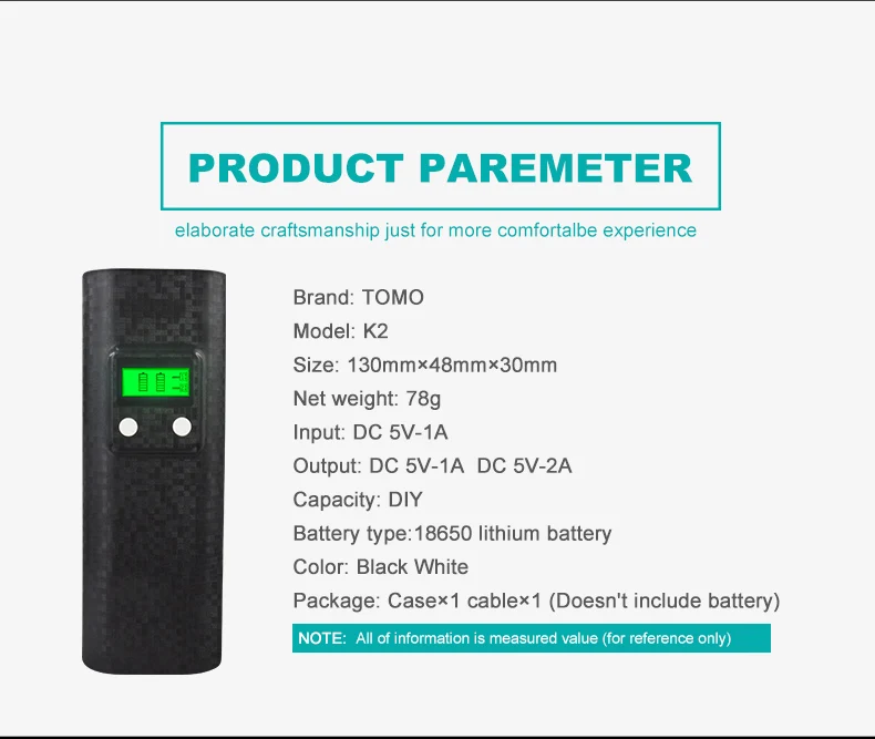 TOMO flash light 18650 зарядное устройство светодиодный дисплей заряда батареи powerbank K2