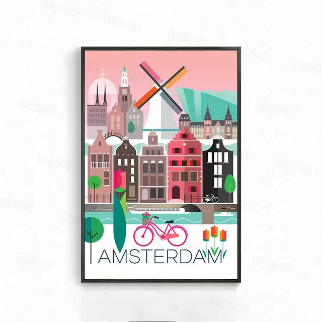 Картина на холсте Париж Лондон Атланта Флоренция мультфильм архитектура