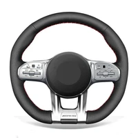 car steering wheel cover hand stitched anti slip black genuine leather for mercedes benz amg gt c190 r190 w177 2018 2021