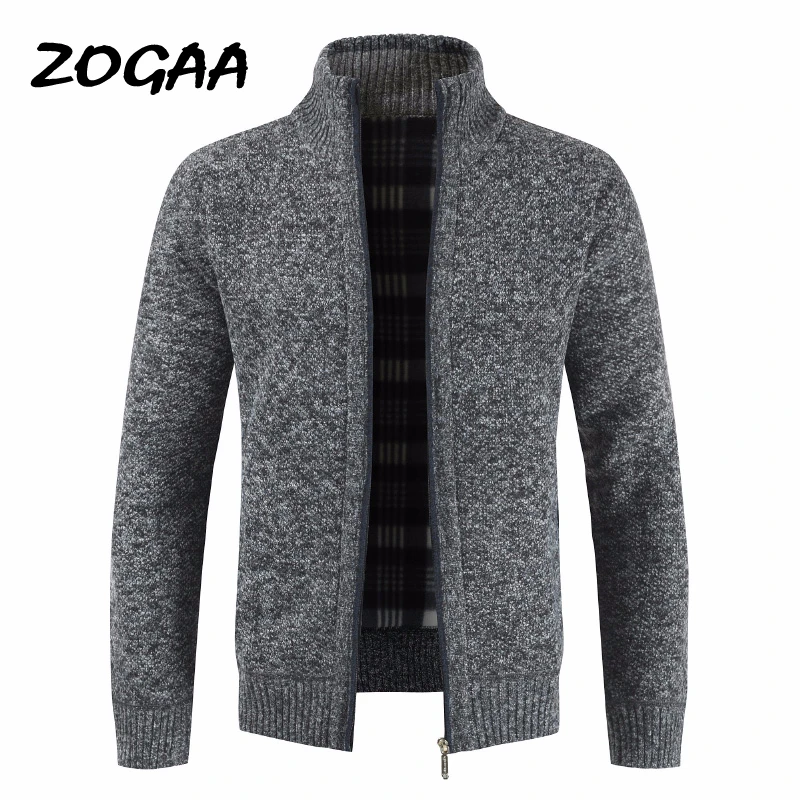 Мужская приталенная куртка ZOGAA однотонная хлопковая плотная теплая на молнии с