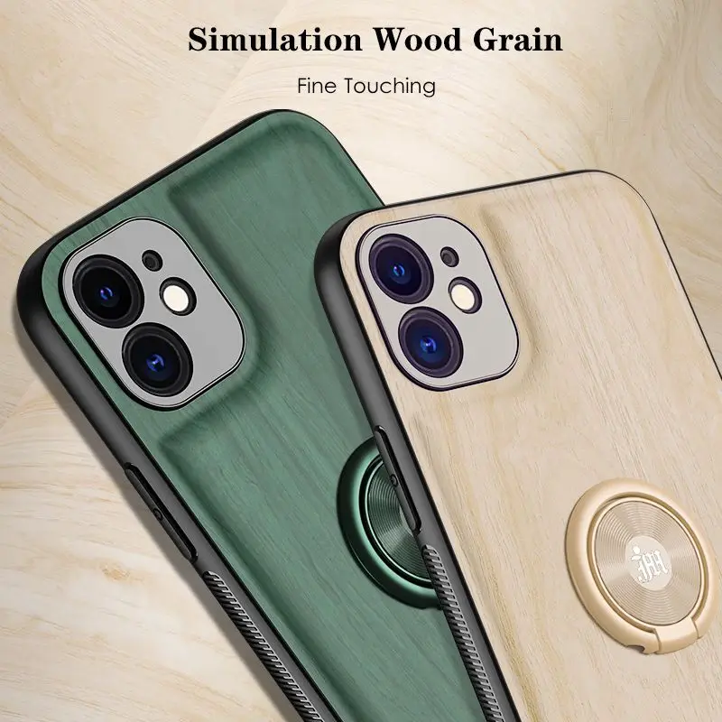 Автомобильный чехол с магнитным кольцом-держателем под дерево для iPhone 11 Pro X XS Max SE