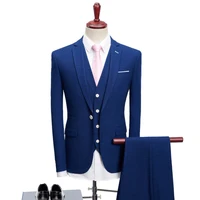 2020 new style business male large size suit korean slim fit three pieces set fashion wedding banquet formal for men