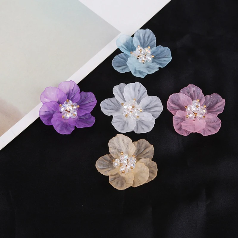 

5PCS Diameter 4cm Acrylic White Purple Blue Pink Champagne Color Frosted Camellia Flower Charm For DIY Handmade Jewelry Making