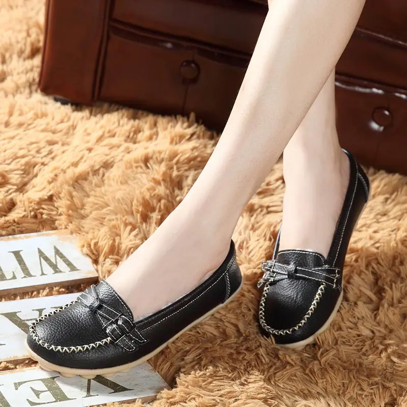 

Plus Size 35-44 Women Casual Shoes Fashion Belt Buckle Slip-on Candy Colors Genuine Leather Flat Shoes Woman XKD1104