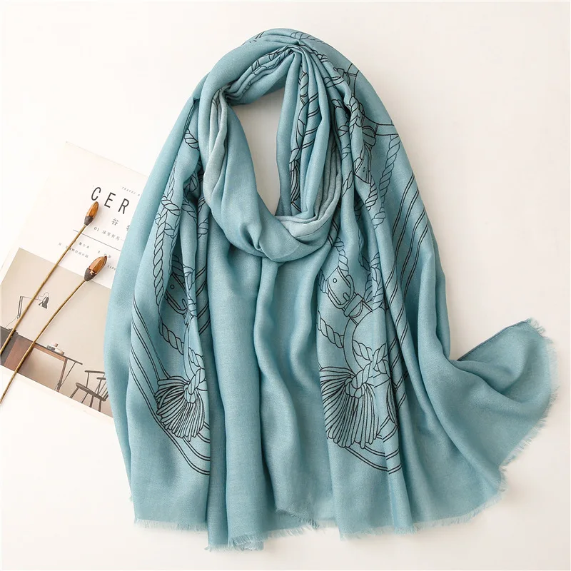

2021 Luxury Brand Women Viscose Scarf Chain Print Tassel Shawls and Echarpes Plus Size Female Muslim Stole Spring Wrap Scarves