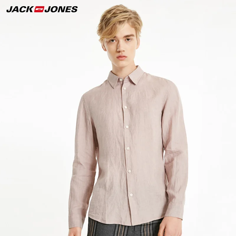 Мужская льняная Однотонная рубашка Jack Jones | 219105522 одежда
