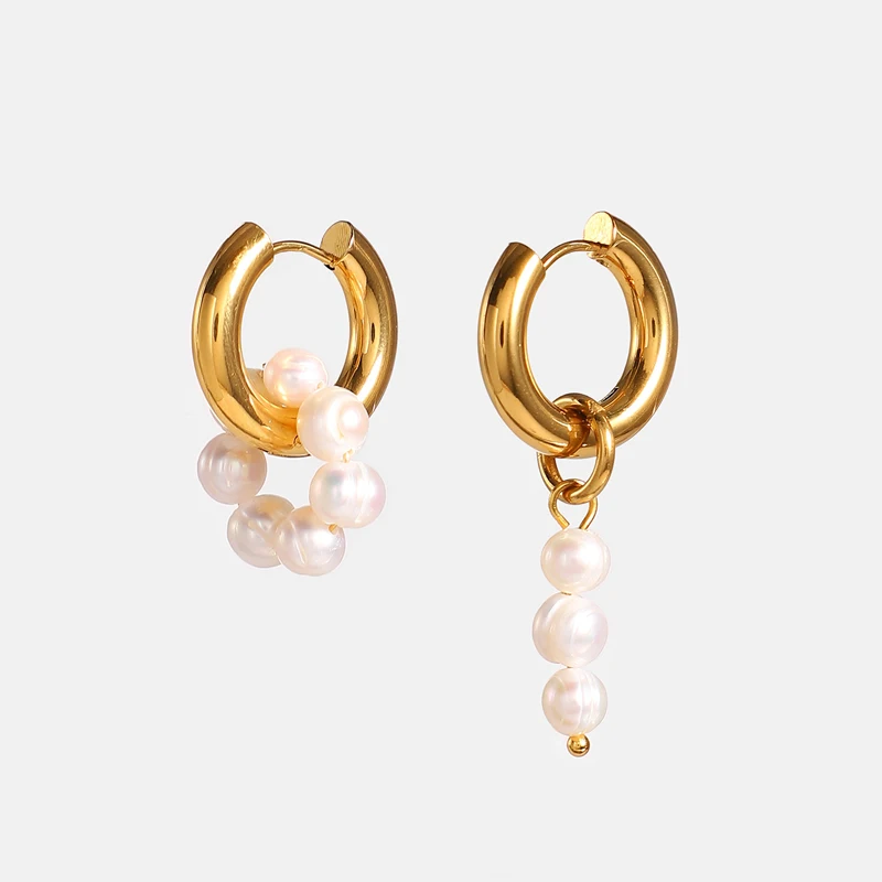 

Fashion Vintage Pearl Stainless Steel Earring for Women Hoop Drop Earrings Geometry Ear Cuff Wedding Jewelry Gift Party