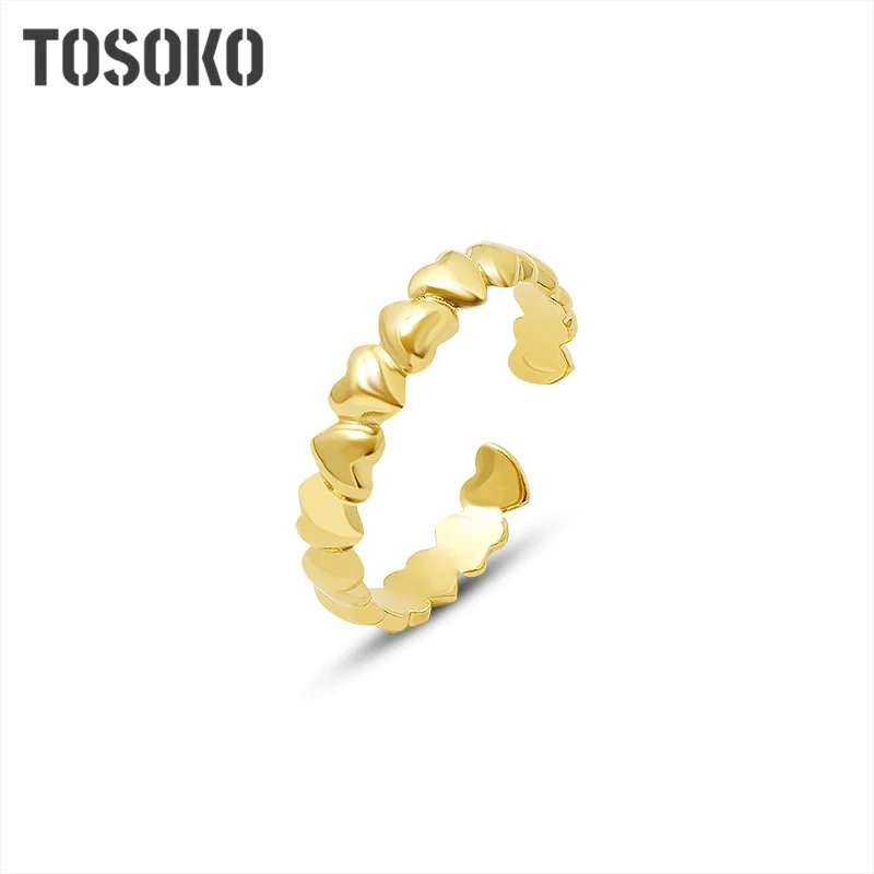 

TOSOKO Stainless Steel Jewelry Peach Heart Love Ring Female Index Finger Ring Opening Adjustable Simple BSA153