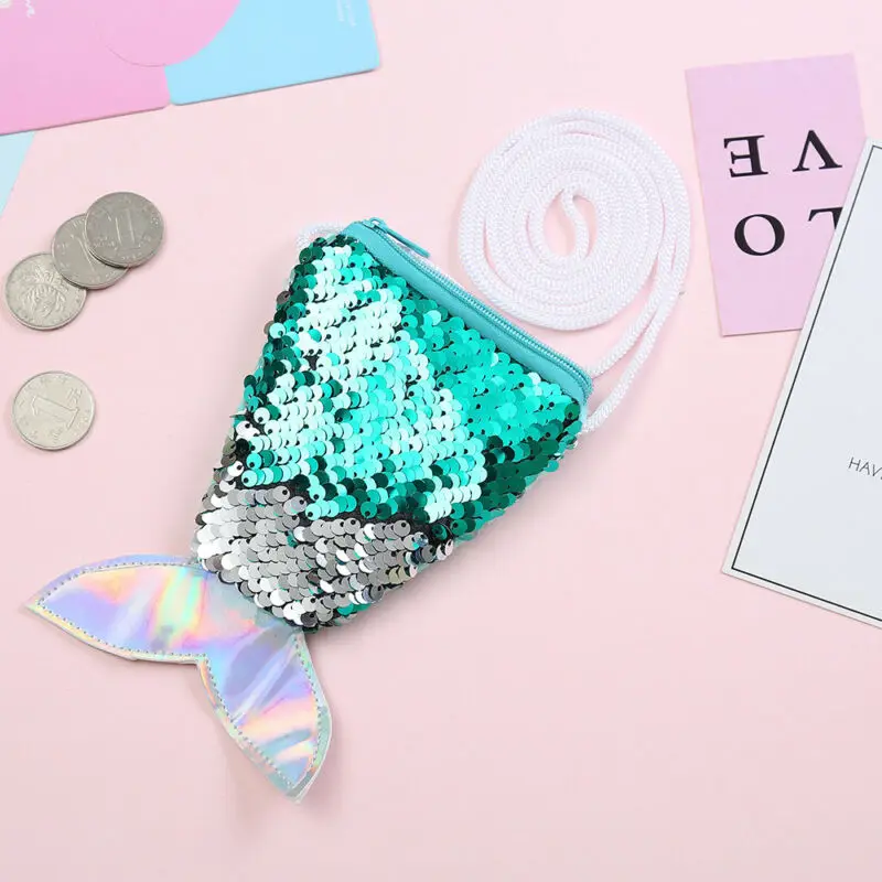 2020 New Little Girls Paillette Wallet Gift Pocket Coin Purse Girls kids Mermaid Pouch Shoulder Bags Zipper Toys детские вещи images - 6