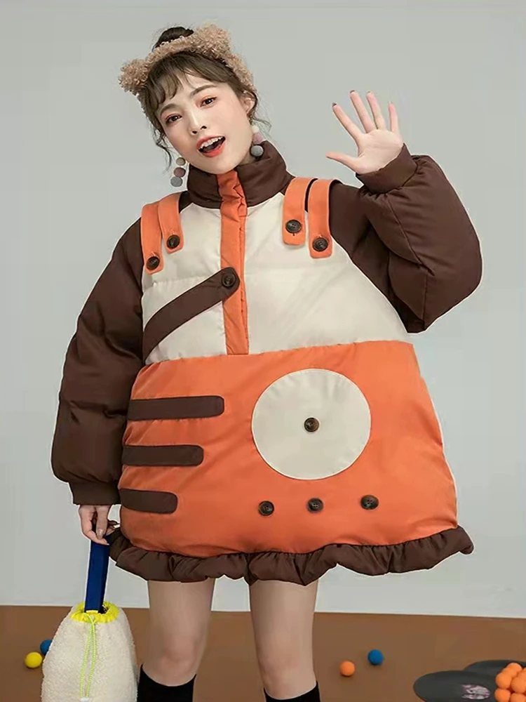 

Cool Avant-Garde Cotton Coat Women 2021 Winter Thick Warm A-Line Jacket Fashion Streetwear Loose Parkas Female Top