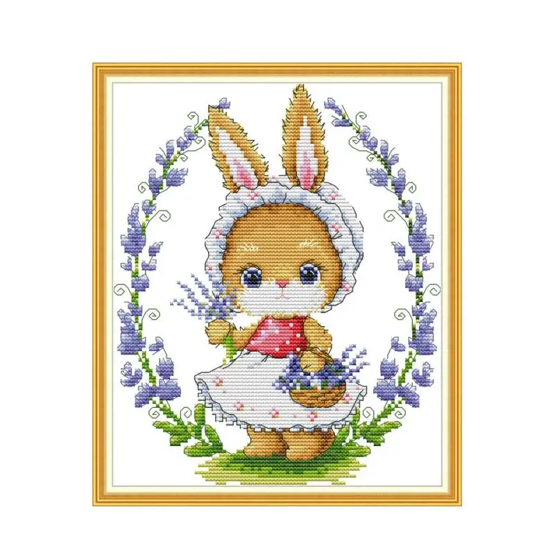 Набор для вышивки крестиком кролик и цветы aida 14ct 11ct печать на холсте рукоделие