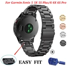Ремешок из нержавеющей стали для Garmin Fenix 6 6X 6S Pro 5 5X 5S Plus, классический металлический браслет для наручных часов, быстрая установка, 20 22 26 мм