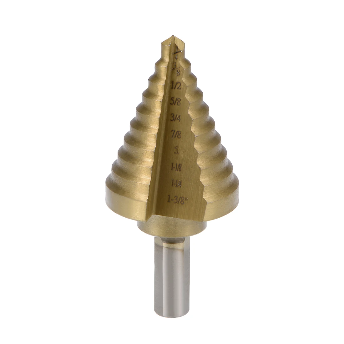 

uxcell Step Drill Bit HSS 1/4" to 1-3/8" 10 Sizes Titanium Coated Straight Flutes Trilateral Shank for Metal Wood Plastic
