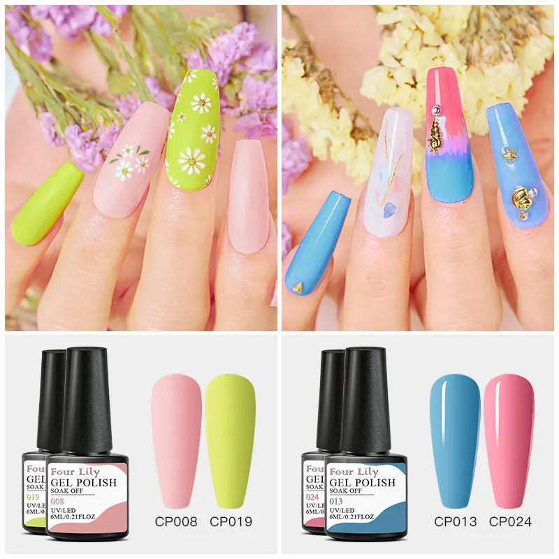 Гель лак с четырьмя цветными лилиями растворяемый замачиванием фотогель