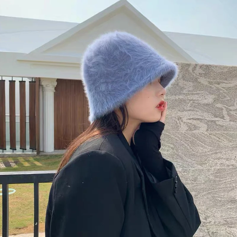 Зимняя женская шапка из кроличьего меха зимняя однотонная Панама панама рыбака