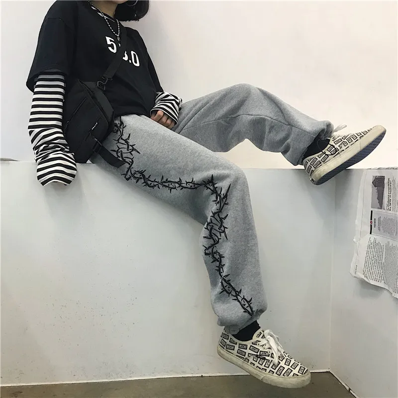 Женские теплые брюки с принтом в стиле хип хоп повседневные эластичные свободные