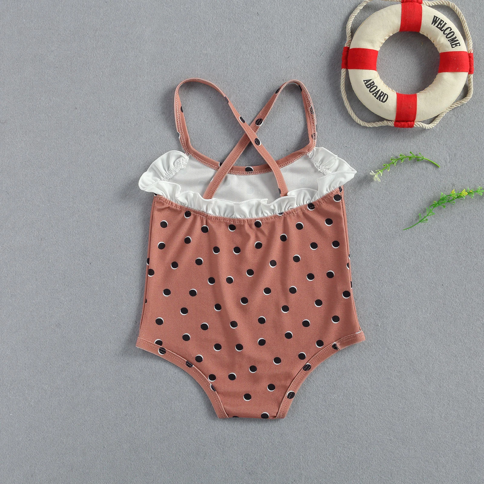 

2021 1-6Y Cute Summer Kids Baby Girl Swimwear Dot Print Ruffle Sleeveless Swimming Bathing Suit Holiday Beachwear One Piece