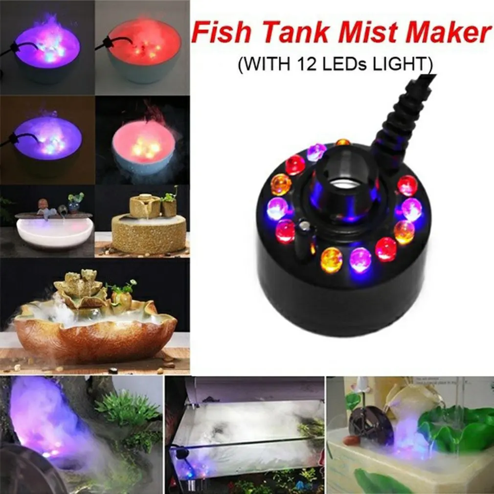 

24V Colorful Changing Ultrasonic Mist Maker Fogger Water Fountain Pond Atomizer Air Humidifier 12 LED With Adapte