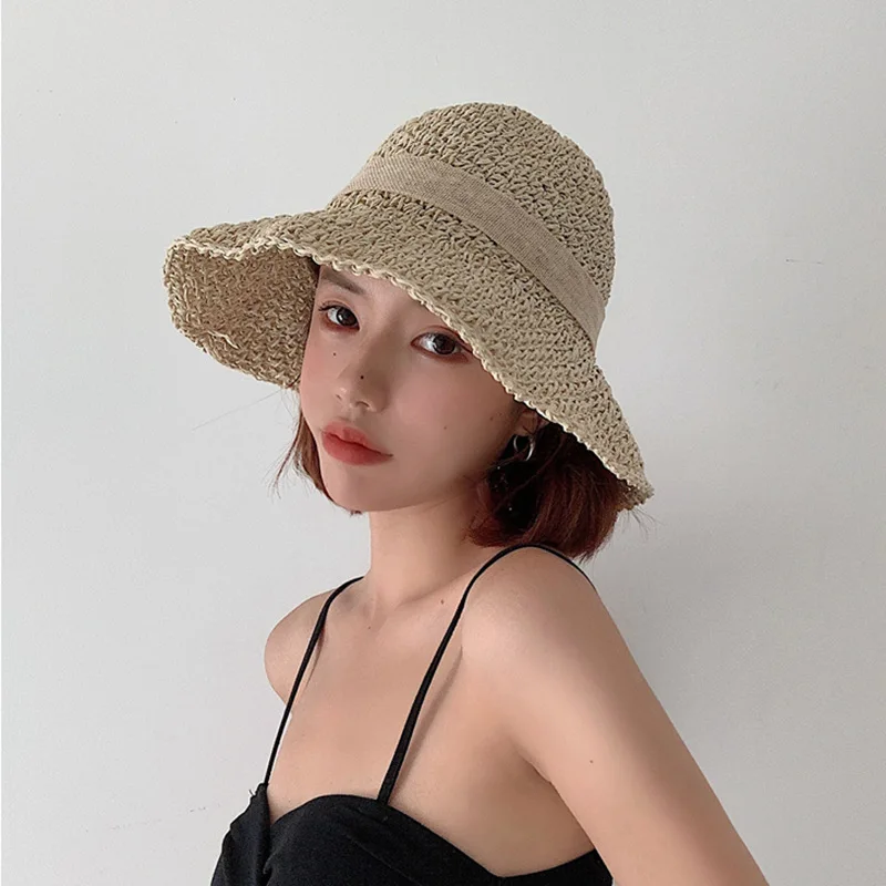 

Hot Japanese Retro Straw Hat Summer Ins Outdoor Beach Sun Hats Women Multicolor UV Protection Hat Basin Cap