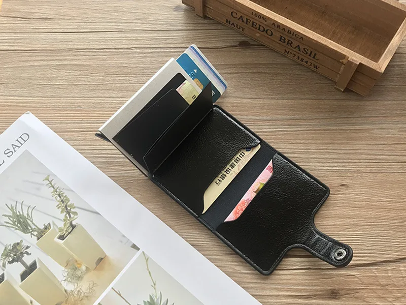 BYCOBECY, новинка, кнопка, кредитный держатель для карт, RFID Блокировка, минималистичный кошелек, всплывающий, защитный чехол для карт, тонкий Противоугонный держатель для ID
