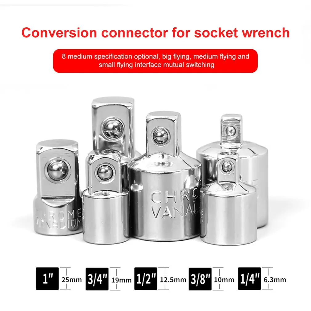 

Hot 6Pcs Ratchet Wrench Socket Converter Head Sleeve Adapter 1/2 Big Fly 3/8 Fly 1/4 Steel 12.5mm Household Ratchet Wrench Hand