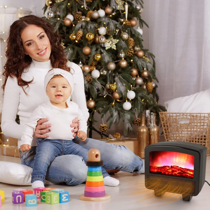 

Winter Mini Electric Wall-outlet Flame Heater US EU UK Plug-in Air Warmer PTC Ceramic Heating Stove Radiator Household Handy Fan