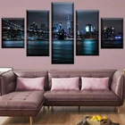 Картины с высоким разрешением, модульный холст, плакат, картина на стену, 5 шт., здание Нью-Йорка, закат, пейзаж, домашний декор