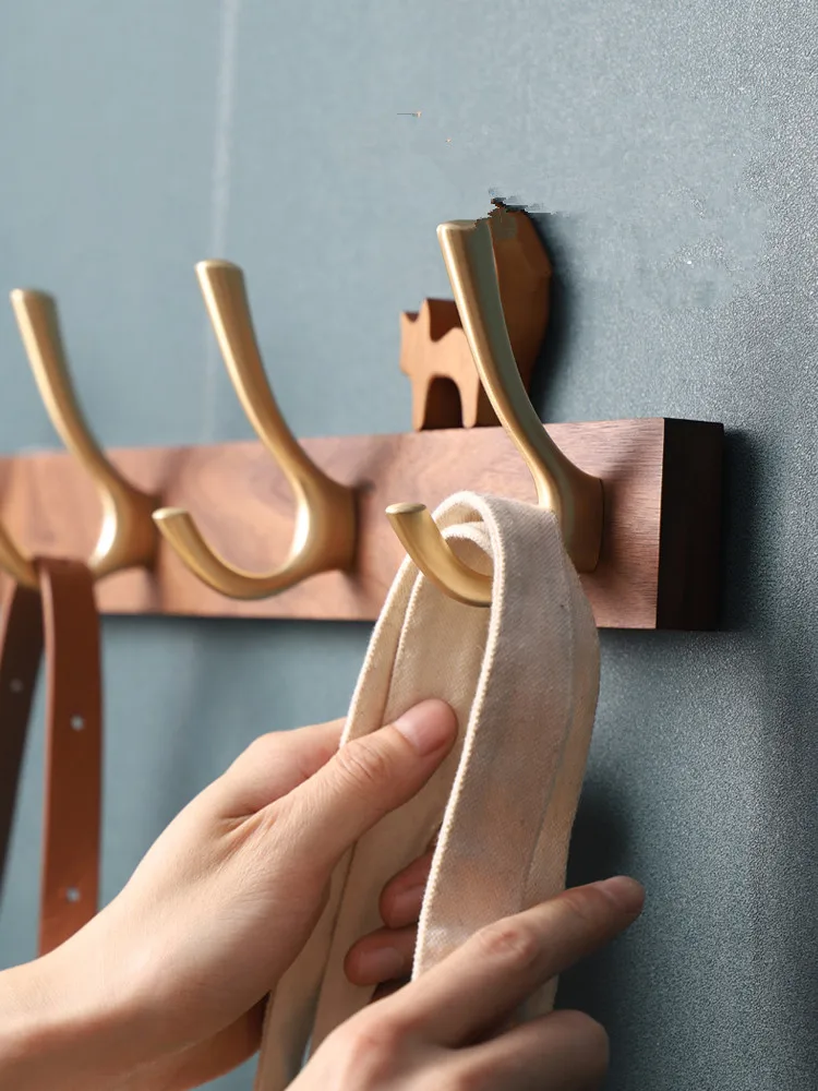 

Black Walnut Coat Hooks Solid Wood Nail Free Wall/Door Hooks Nordic Style Coat Hangers Multi-Use Hooks for Hats/Umbrella