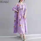 Модное Цветочное платье до середины икры, Женский плиссированный сарафан ZANZEA 2021, повседневные летние платья с принтом, женское праздничное платье
