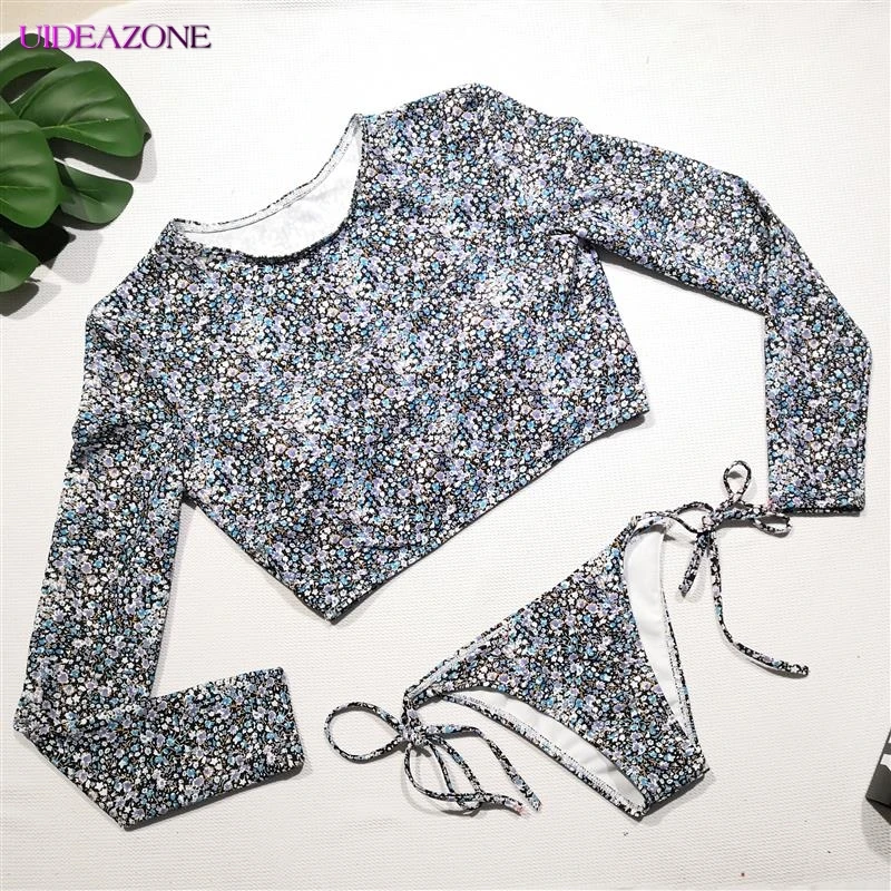 Женские Купальники с круглым вырезом и длинным рукавом укороченные топы