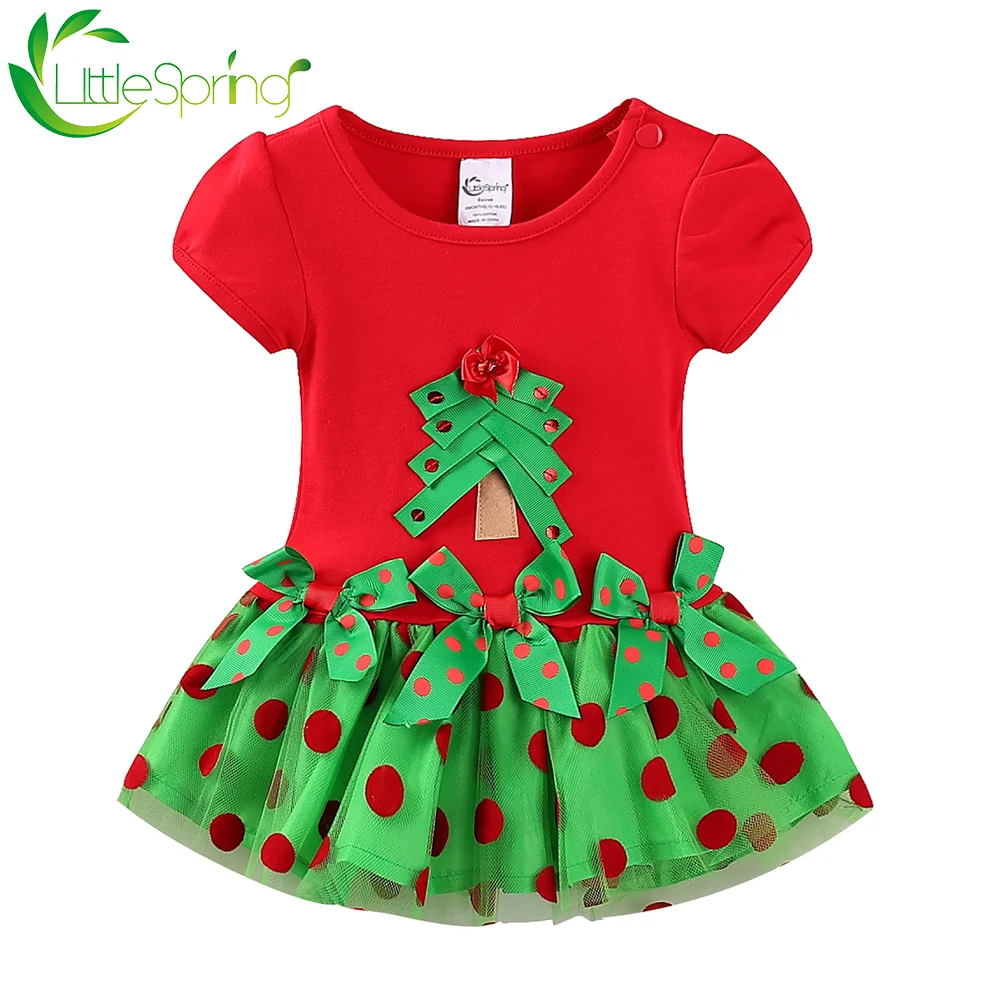 LittleSpring/платье для маленьких девочек Платье-пачка в горошек с короткими рукавами